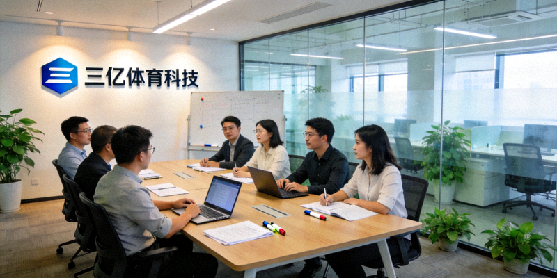 三亿体育科技公司现代化办公环境内部照片，展示团队协作场景